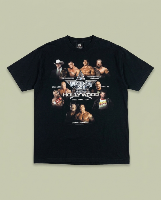 Y2K WWE WrestleMania 21 Goes Hollywood Black Graphic T-Shirt XL