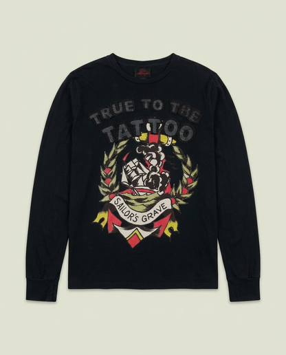 Y2K Ed Hardy Black Sailor's Grave Tattoo Graphic Long Sleeve Shirt L