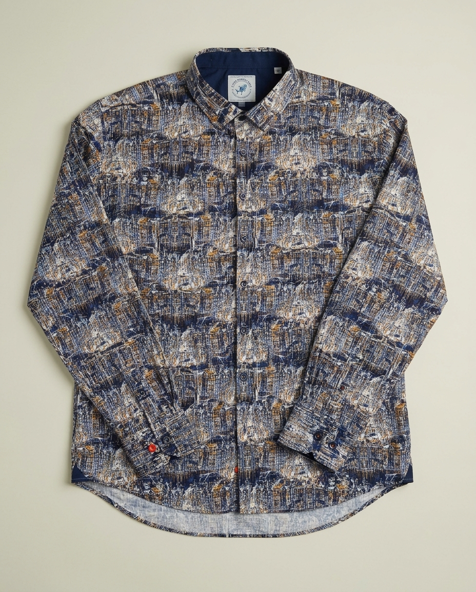 A Fish Named Fred Amsterdam Cityscape Print Button Up Shirt 2XL Artsy