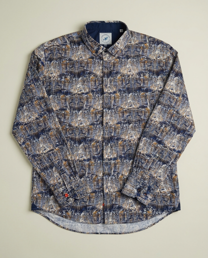 A Fish Named Fred Amsterdam Cityscape Print Button Up Shirt 2XL Artsy