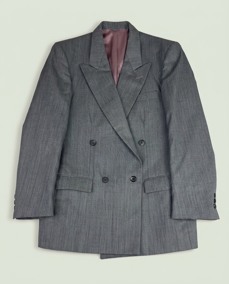 Vintage Givenchy Monsieur Grey Virgin Wool Double Breasted Blazer 42