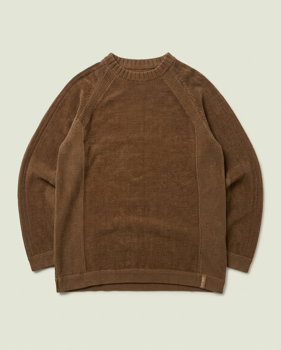Brody Brown Ribbed Textured Knit Crewneck Sweater M Minimalist
