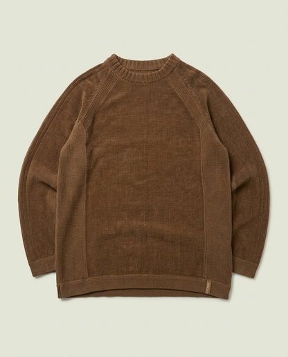 Brody Brown Ribbed Textured Knit Crewneck Sweater M Minimalist