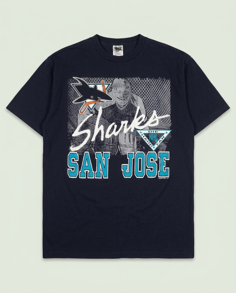 Vintage Waves Black San Jose Sharks NHL Hockey Graphic Shirt XL 1991