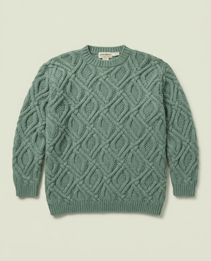 Vintage Eddie Bauer Sage Green 3D Knit Chunky Fisherman Sweater L Preppy