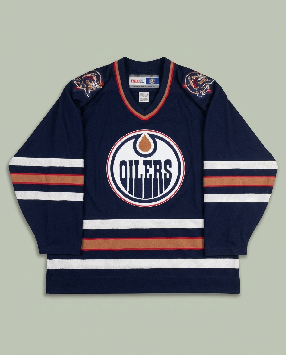Vintage CCM Navy Blue Edmonton Oilers NHL Hockey Jersey Large