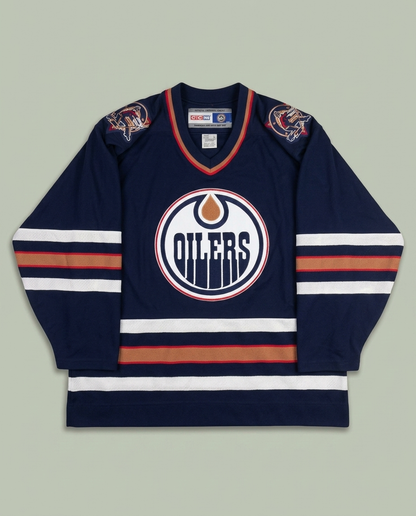 Vintage CCM Navy Blue Edmonton Oilers NHL Hockey Jersey Large