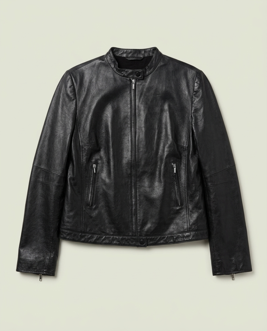 Esprit Black Leather Moto Jacket M Minimalist Quiet Luxury Mob Wife