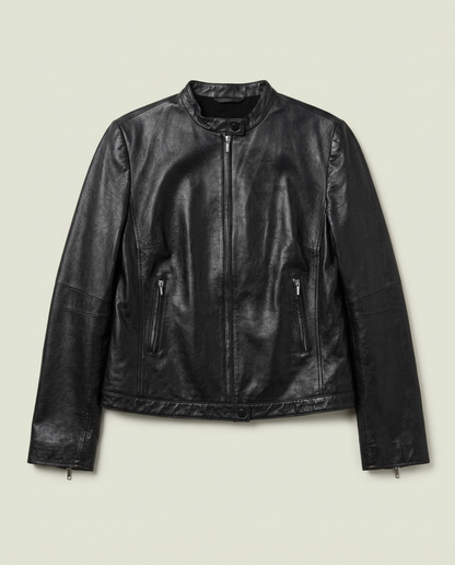 Esprit Black Leather Moto Jacket M Minimalist Quiet Luxury Mob Wife