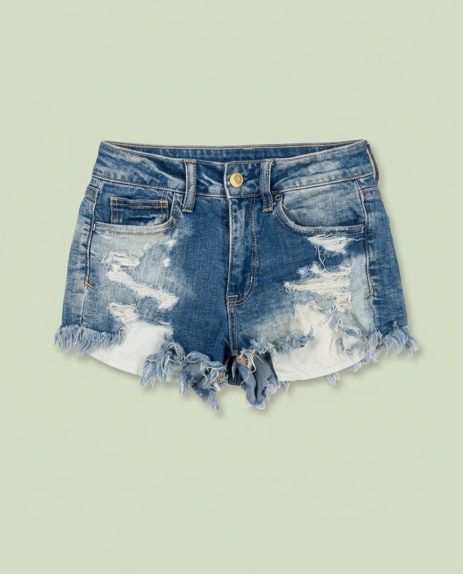American Eagle Blue Denim Hi-Rise Shortie Denim Micro Shorts 2 Frayed