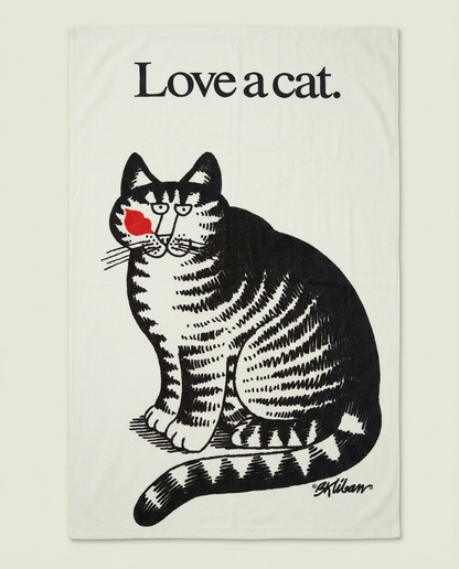 Vintage Burlington White B. Kliban Love A Cat Graphic Terry Towel One Size