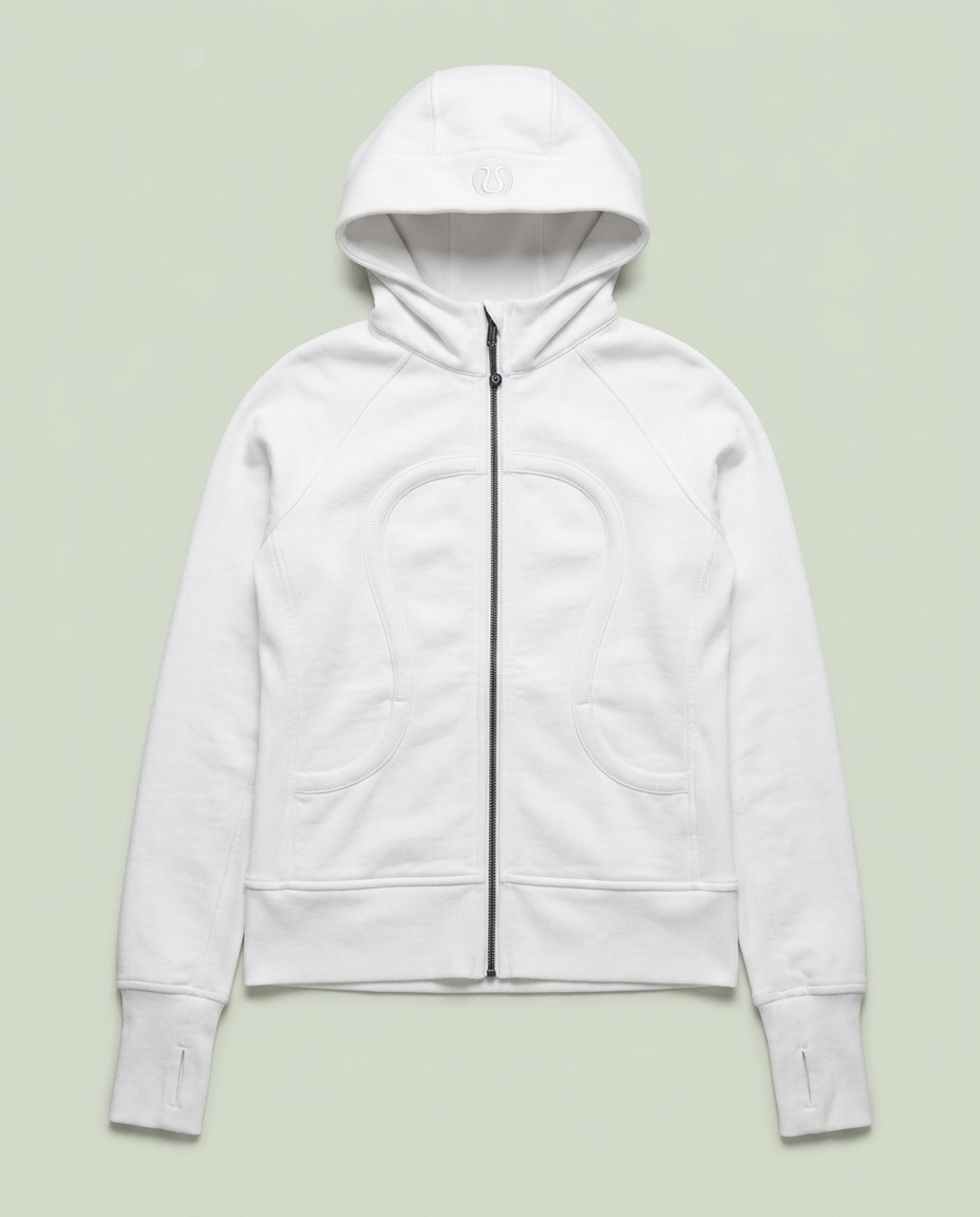 Lululemon White Scuba Full Zip Hoodie 10 Thumbholes Minimalist Casual