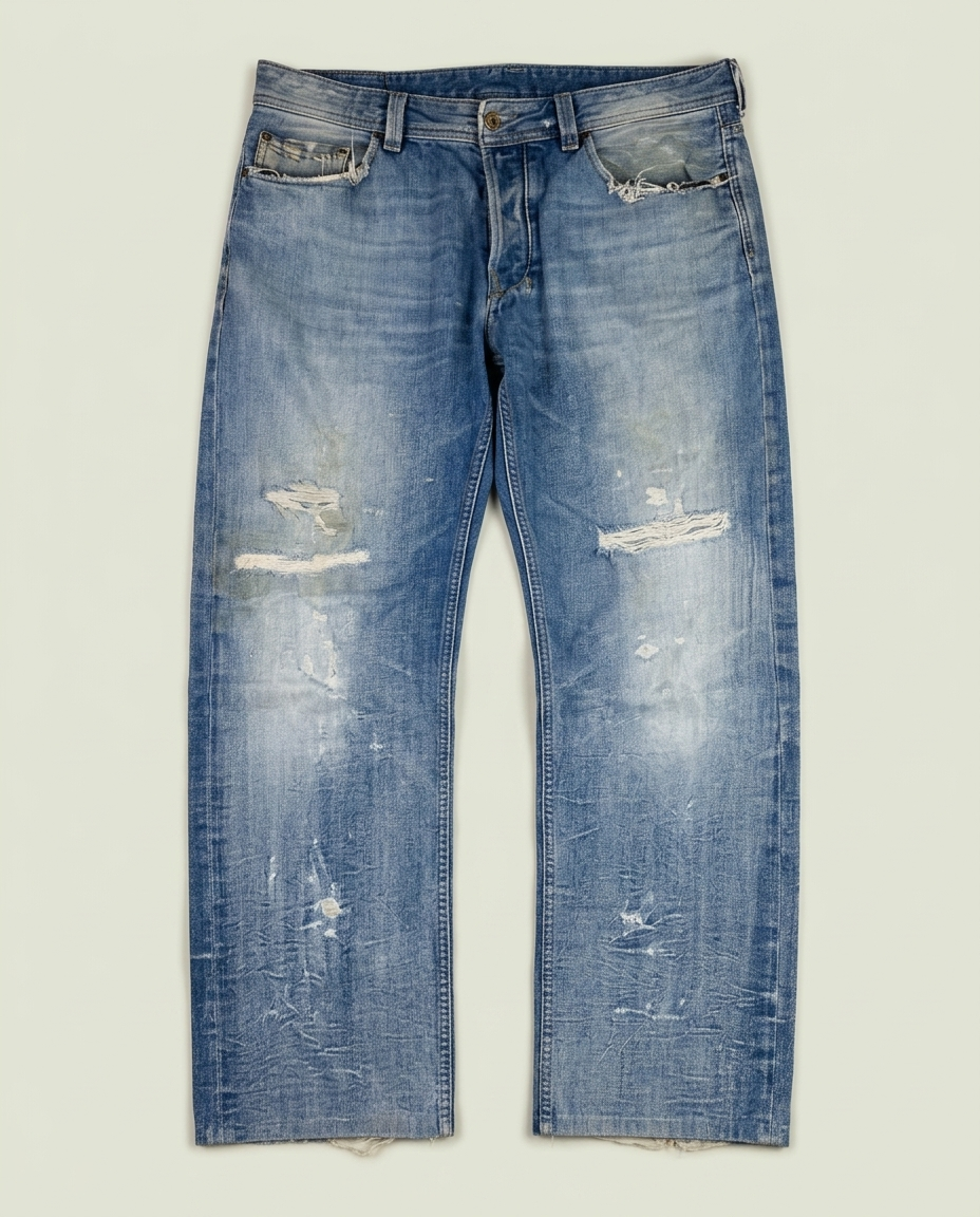 Diesel Light Wash Distressed Larkee Straight Leg Jeans 36x32 Grunge