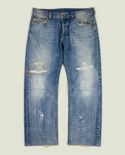 Diesel Light Wash Distressed Larkee Straight Leg Jeans 36x32 Grunge