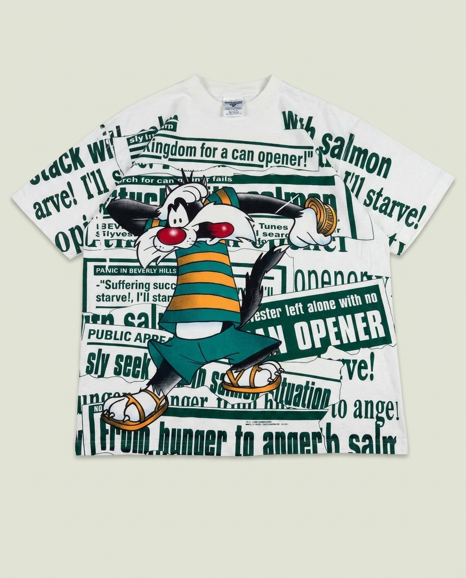 Vintage Novel Teez Sylvester Looney Tunes AOP Graphic T-Shirt XL 90s