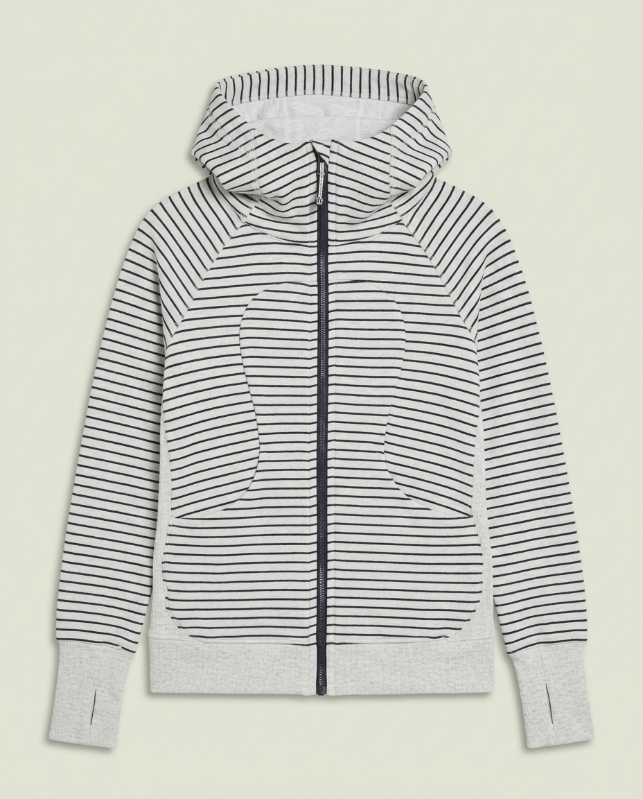 Lululemon Grey Striped Scuba Full Zip Hoodie 4 Thumbholes Athleisure