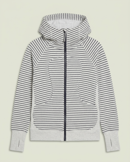 Lululemon Grey Striped Scuba Full Zip Hoodie 4 Thumbholes Athleisure