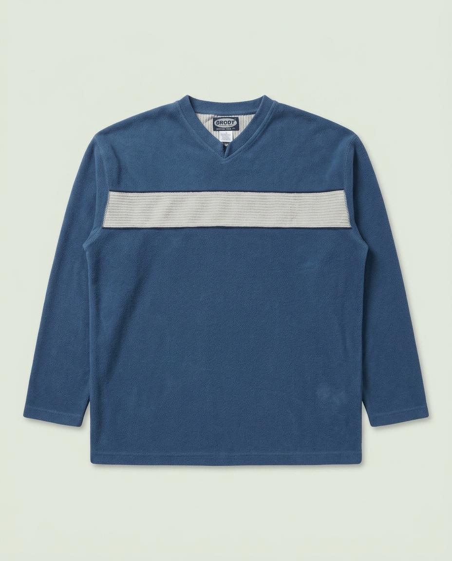 Brody Blue White Stripe Fleece V-Neck Sweatshirt L Gorpcore Outdoors
