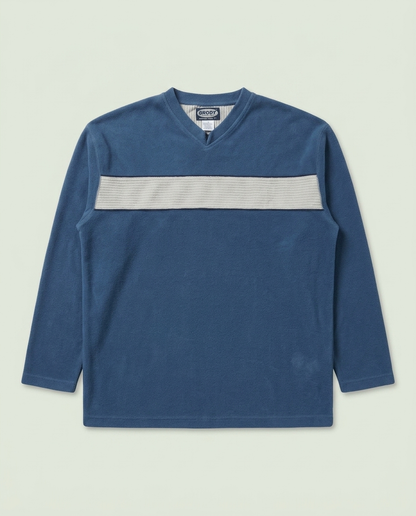 Brody Blue White Stripe Fleece V-Neck Sweatshirt L Gorpcore Outdoors