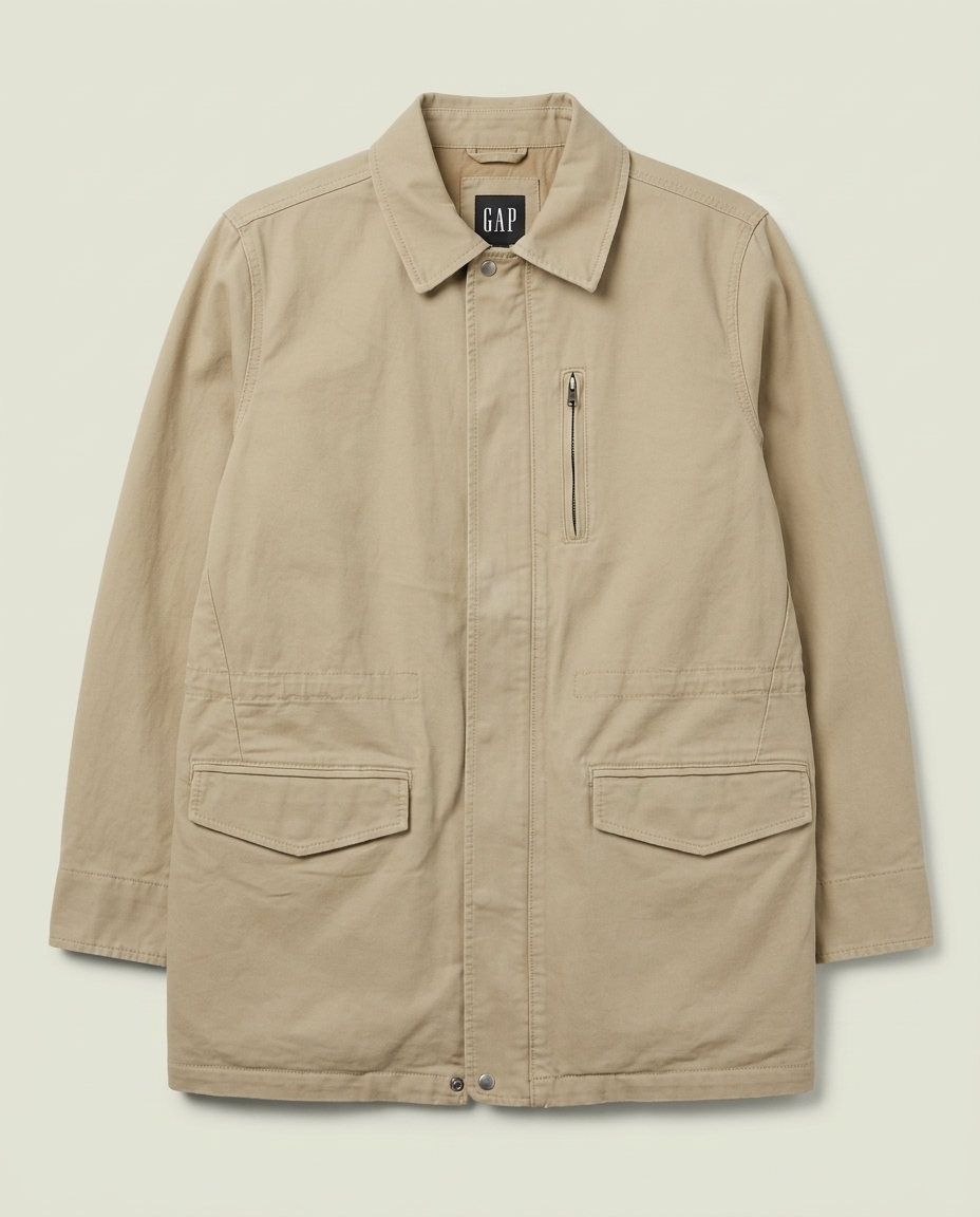 Y2K Gap Tan Utility Field Jacket L Gorpcore Safari Snap Button Lined