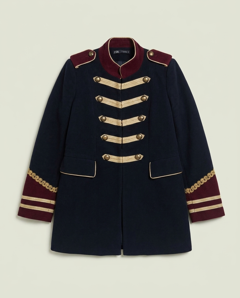 Zara Navy Blue Gold Trim Military Hussar Jacket S Regency Old Money