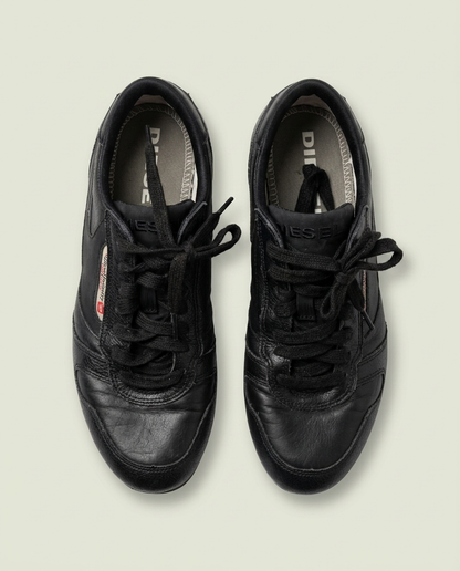 Y2K Diesel Black Leather Low Top Sneakers 7.5 Grunge Streetwear