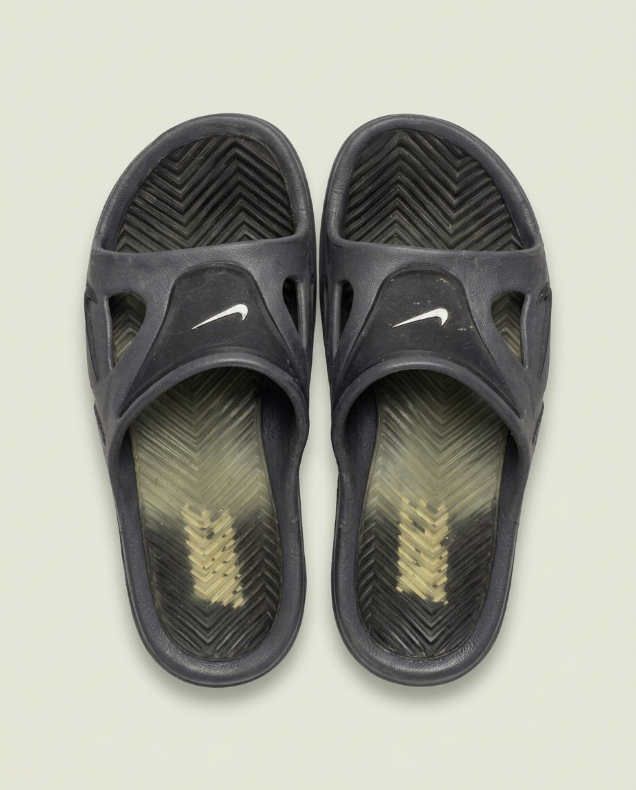 Nike Black String Slides Sandals 12 Transparent Textured Swoosh Logo