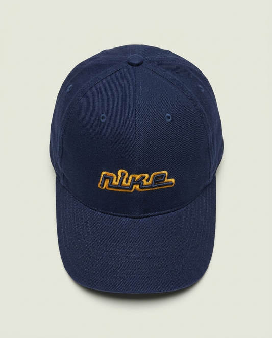 Y2K Nike Navy Blue Yellow Embroidered Logo Cotton Hat OSFA Streetwear