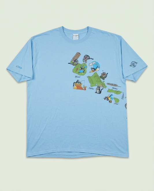 Crazy Shirts Blue B. Kliban Hawaii Map Cats Graphic Shirt XL