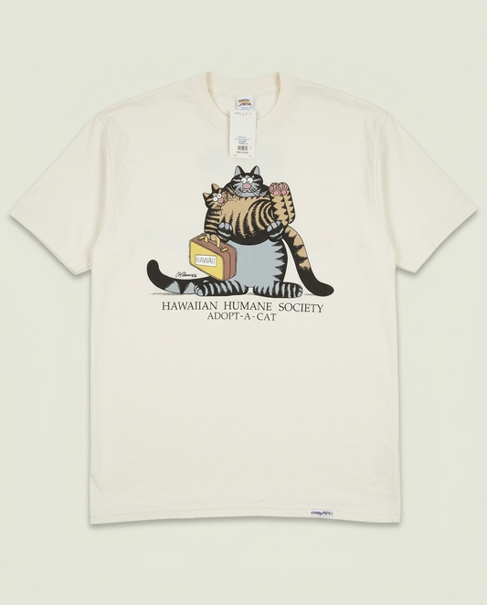 Vintage Crazy Shirt Cream B. Kliban Cat Hawaiian Humane Society T-Shirt XL