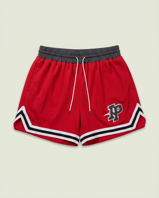 Inaka Power Red Mesh Basketball Shorts L IP Logo Striped Trim