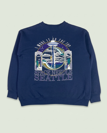 Vintage Hanes Navy Space Needle Seattle I Made It To The Top Sweatshirt M