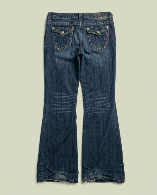 Y2K MEK Denim Dark Wash Oslo Boot Cut Jeans 32/34 Embroidered