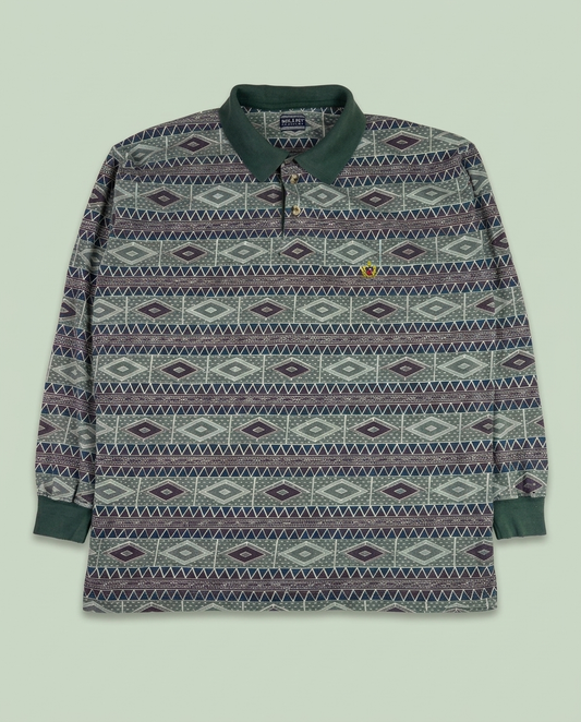 Vintage Bugle Boy Aztec Geometric Long Sleeve Polo XL
