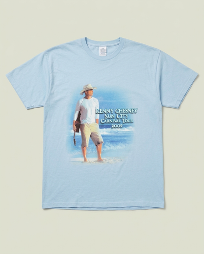Vintage Gildan Light Blue Kenny Chesney Sun City Tour 2009 Graphic Shirt L
