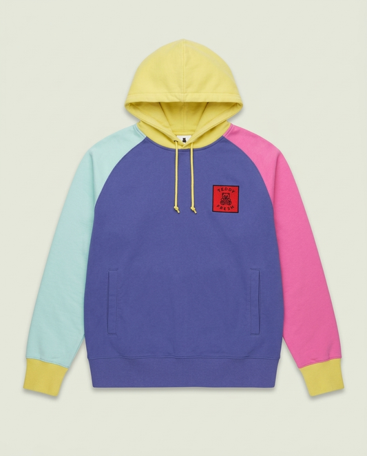 Teddy Fresh Purple Blue Pink Yellow Colorblock Hoodie L