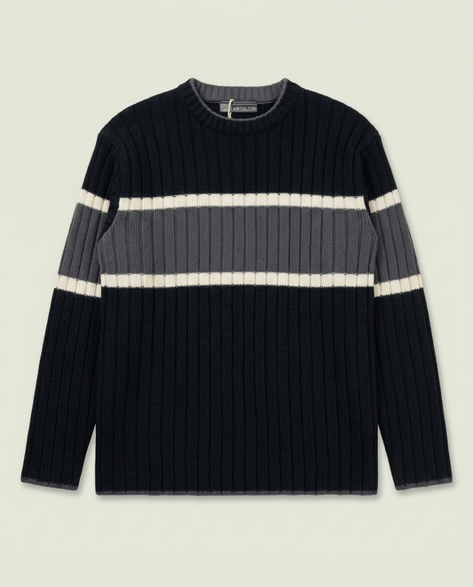 Y2K Air Falcon Black Grey Striped Ribbed Knit Point Zero Style Sweater L