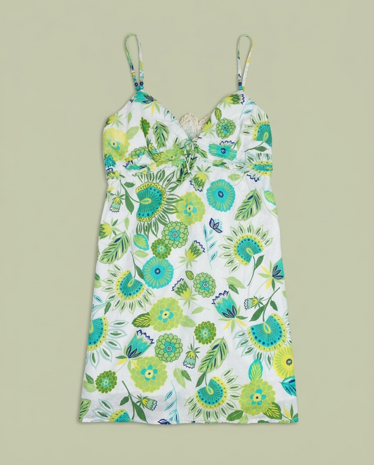Y2K Guess White Floral Swiss Dot Smocked Tank S
