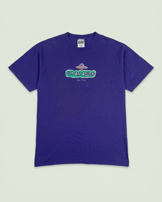 Vintage Jesus Alien Christian Humour Purple Graphic T-Shirt L