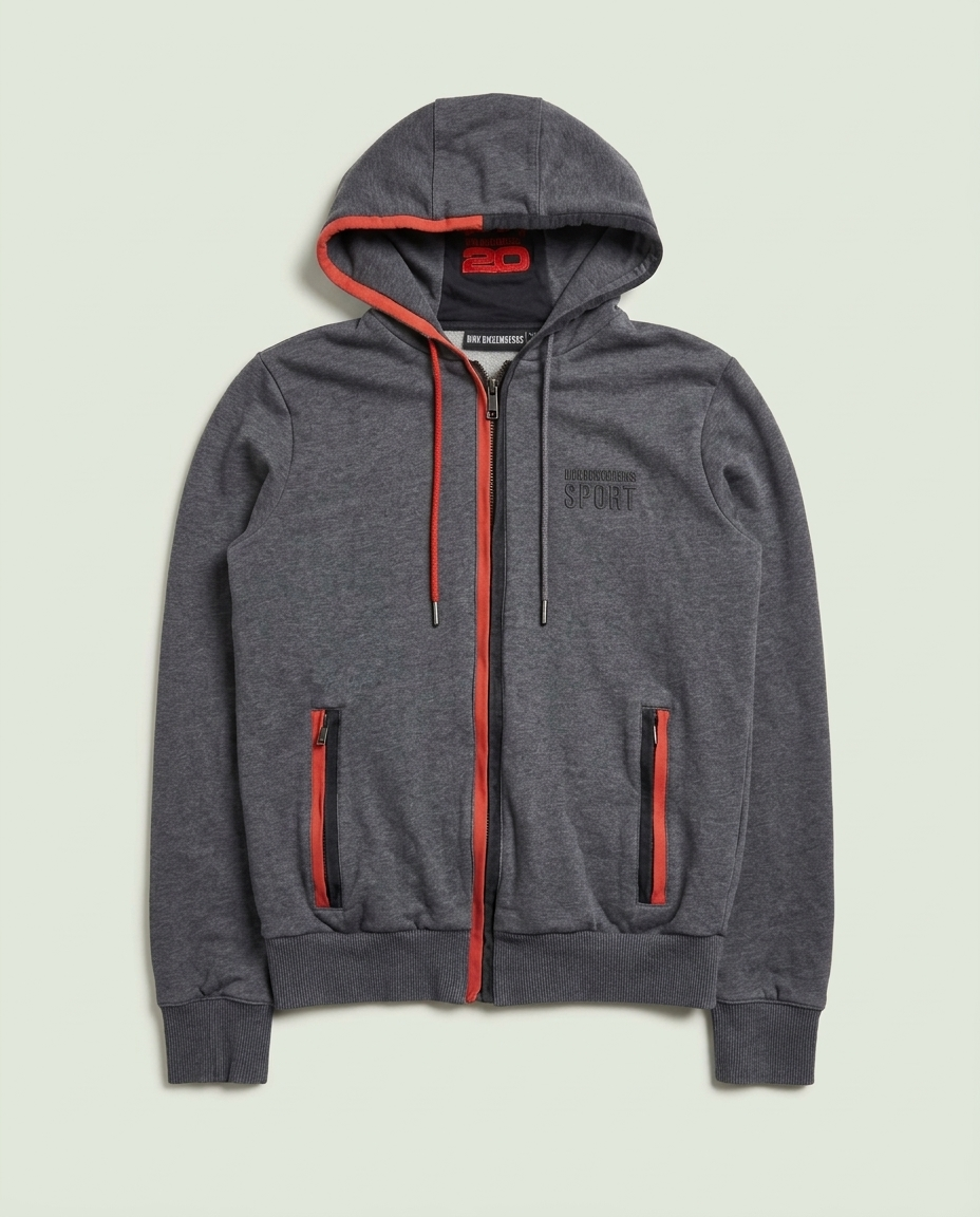 Dirk Bikkembergs Grey Red Sport Full Zip Cotton Hoodie (S)
