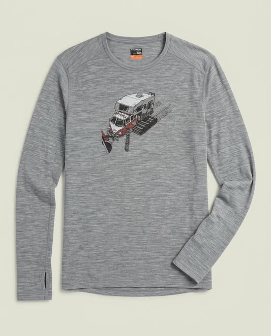 Icebreaker Grey Base Layer Merino Wool Long Sleeve Graphic Shirt L