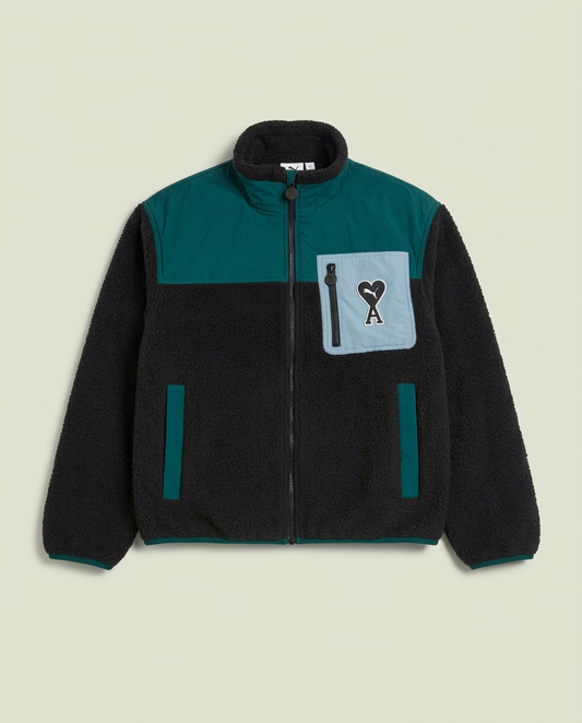 Puma x Ami Black Teal Sherpa Fleece Full Zip Jacket S