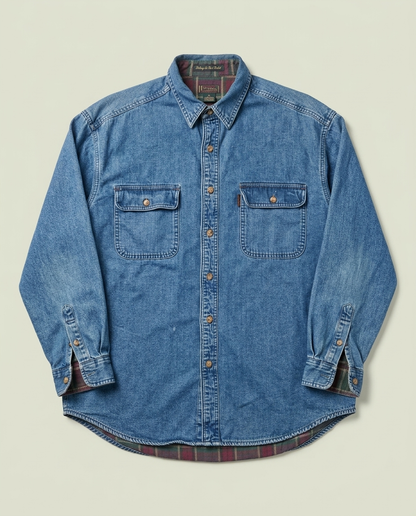Eddie Bauer Snohomish Blue Denim Flannel Lined Button Up Shirt L