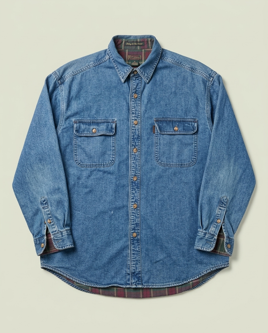 Eddie Bauer Snohomish Blue Denim Flannel Lined Button Up Shirt L