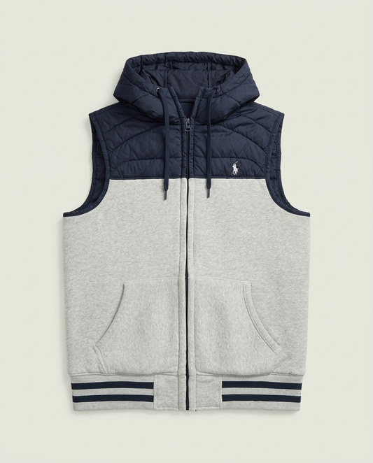 Polo Ralph Lauren Grey Black Quilted Hooded Sweatshirt Vest M