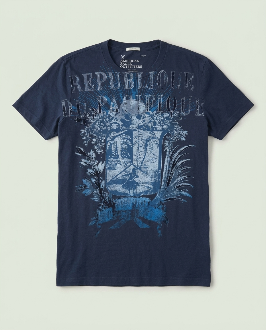 American Eagle Navy Republique Du Pacifique Graphic T-Shirt XS