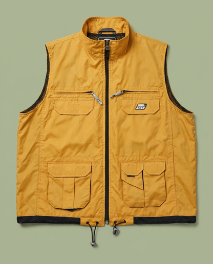 Y2K TXT Yellow Nylon Utility Gorpcore Multi-Pocket Full Zip Vest M