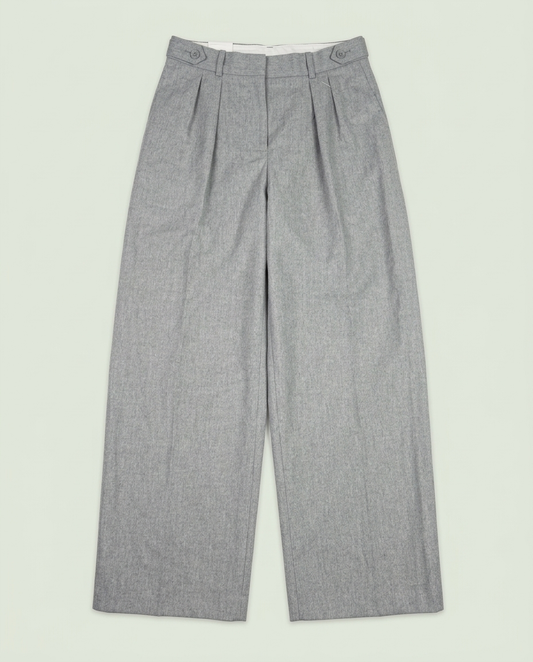 Babaton Grey Wool Cashmere Blend Next Pant Wide Leg Pleated Trousers 10