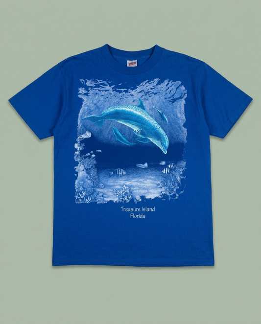 Vintage Sunshine Apparel Blue Dolphin Florida Graphic T-Shirt Large