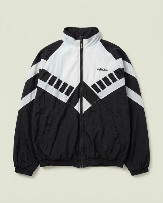 Vintage Brooks Black White Geometric Windbreaker Jacket L
